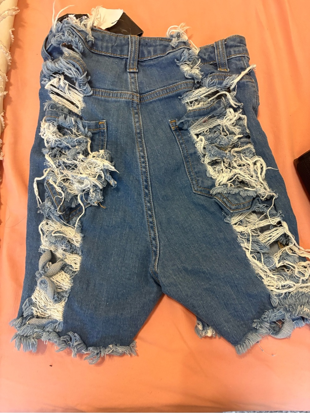 High-Waist Distressed Denim Shorts - Blue